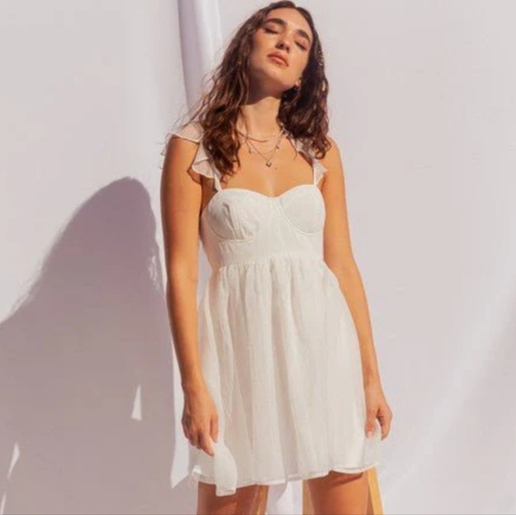 LE LIS Taylor White Ruffle Strap Dress. XS NWT - Picture 2 of 15